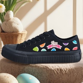Women's Shoes Colorful Easter Black and White Casual Sneakers Skateboard Shoes with Laces 2D Print Series Campus Style All-Season