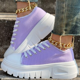 Round-Toed Thick-Soled Platform Shoes Paired with Lace-Up Solid Color Casual Sneakers