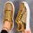 Women'S Glitter Golden Low-Top Sneakers - Lace-Up Casual Shoes with Sequin Detailing, PU Upper & EVA Sole, All-Season Comfort for Running, Travel & Daily Wear, Ladies Sneakers, Stylish Laceups, Durable Comfort