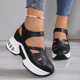[Comfortable Sneakers] Comfortable Women's Synthetic Cover Casual Sneakers | Breathable, Adjustable Hook-and-Loop Straps, Thick Sole, Open-Toe Design for All-Season Wear