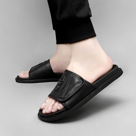 Men'S Fashion Slide Sandals - Summer Beach Shoes with Adjustable Hook & Loop Closure, Soft Faux Upper & Non-Slip Rubber Sole, Comfortable Casual Outdoor Streetwear for Vacation, Beach, Daily Wear, Beach Footwear, Vacation Style, Durable Traction Footwear