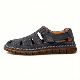 Men's Vintage Solid Colour Close Toe Sandals, Comfy Non Slip Durable Rubber Sole Beach Water Shoes, Men's Footwear, Summer