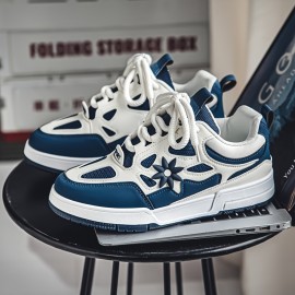 [Trendy Sneakers] Stylish Black & Yellow Men's Fashion Floral Contrast Sneakers | Low-Top Skate Shoes with Thick Lace-Up, Comfortable Rubber Sole for Casual and Outdoor Wear