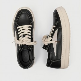 Men's Skate Shoes - Thick Platform Sole for Height Increase & Cushioned Grip - Black/Beige Colorway - PU Upper & Non-Slip Rubber Outsole - Lace-Up Low-Top Sneakers for Streetwear, Skateboarding, Gym, Everyday - All-Season Urban Fashion Shoes