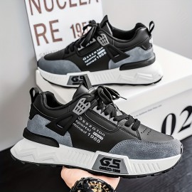 Men's Non-Slip Sneakers - Slip-Resistant Cushioned Platform, All-Terrain Traction for Gym, Running, Casual - Low-Top Sneakers Black/Gray/ - PU Upper & PVC Sole - Lace-Up Athletic Footwear, Outdoor Activities, Streetwear Style, Breathable Lining, Versatile Kicks, Fitness Enthusiasts