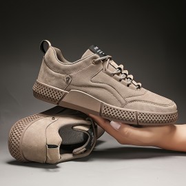 Men's Lace-Up Skate Shoes - Thick Cushioned Sole, Durable PU Upper & Rubber Outsole, All-Season Low-Top Casual Sneakers in Khaki for Outdoor & Daily Wear