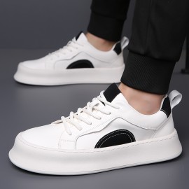 Men's Casual Sports Sneakers, Solid Color Low Top Lace-Up Shoes with Microfiber Synthetic Upper, Fabric Inner, Rubber Sole, and Faux Insole for All-Season Daily Wear