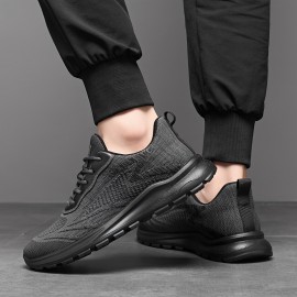 Men'S Breathable Knit Sneakers - Low-Top Casual Sneakers with Faux Upper, Fabric Lining & Durable Sole for Casual Attire, Gym, Skateboarding - Black, Sneakers, Gym Footwear, Sleek Shoe Design, Flexible Footwear