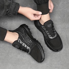 Men'S Breathable Knit Sneakers - Low-Top Casual Sneakers with Faux Upper, Fabric Lining & Durable Sole for Casual Attire, Gym, Skateboarding - Black, Sneakers, Gym Footwear, Sleek Shoe Design, Flexible Footwear