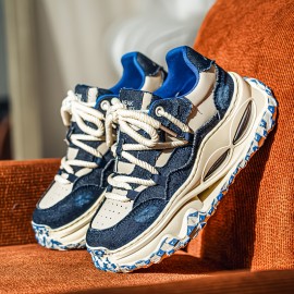 Four Seasons New Men's Low-Top Thick Sole Minimalist Fashionable Versatile Breathable Mesh Casual Sneakers, Outdoor Walking, Style, Sleek Style, Fashionable Shoes, Durable Material, Comfortable Fit, Round Toe, Laceup Sneakers, College Students, Urban Style