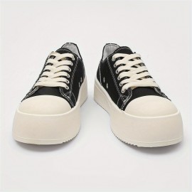 Women's Chunky Platform Derby Shoes - Round Toe Upper with Black & White Contrast Stitching, Thick Rubber Sole for All-Season Comfort, Versatile Casual & Formal Wear, Ladies Sneakers, Classic Laceup Style, Comfortable Fit, Everyday Sneakers, Stylish Sneakers, Durable Construction, Fashion Lovers