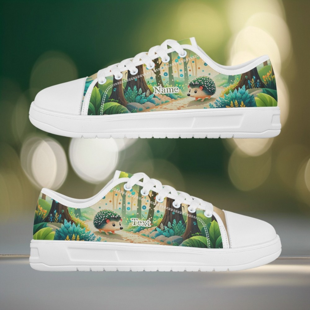 Unisex Hedgehog Print Low-Top Canvas Sneakers - Breathable Comfortable Walking Shoes with EVA Sole, Machine Washable for Hiking, Travel & Daily Wear