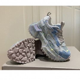 Women's Rhinestone-Encrusted -Style Chunky Platform Sneakers - Height-Increasing Thick-Soled Rhinestone-Toe & Heel, Round-Toe Casual s (Purple) | All-Season /PVC/Rubber for Parties, Prom, Casual Attire - No-Washable