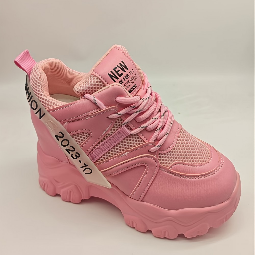 New Fashionable Women's Thick-Soled Lace-Up High-Top Height-Increasing Casual Sports Shoes, Versatile Color Outdoor Wearable Sneakers for All Four Seasons