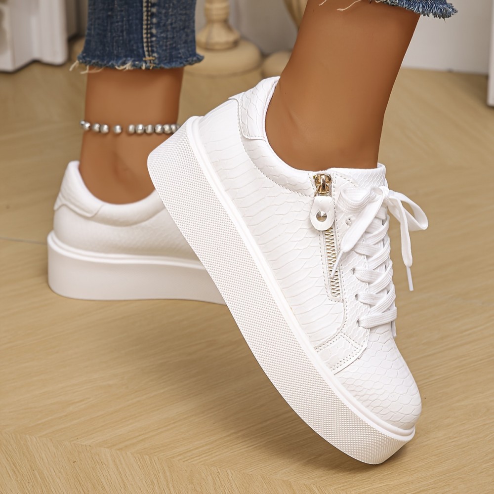 [Argyle Fashion Sneakers] Low Top Argyle Sneakers - Women's Casual Running Shoes - Lace-Up, Side Zipper, Rubber Sole