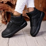 [Black High-Top Sneakers] Black Synthetic Women's High-Top Casual Sneakers | EVA Sole & Breathable Fabric Lining | All-Season Comfort for Casual Attire