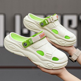 Men's Summer Slip-On Sandals with EVA Sole - Comfortable Beach Shoes for Driving & Casual Wear, White with Green Accents, Breathable Design, Easy On/Off, Durable & Stylish, Summer Sandals