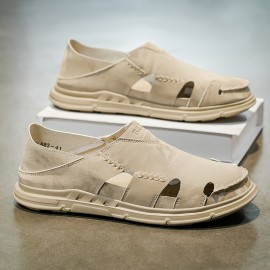 Men's Retro Slip-Resistant Arch Support Mules - Breathable Upper & Cushioned Insole, Beige/White Round-Toe Sandals with Arch Support for All-Season Casual, Beach & Casual Attire - Comfortable Slip-On Shoes for Men, Sports Sandals for Men, Orthopedic Sandals for Men