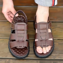 Men'S Casual Sandals with Adjustable Hook-and-Loop Straps, Non-Slip Comfortable Beach Shoes for Spring/Summer, Brown Synthetic Upper & Black Sole, Perfect for Vacation and Outdoor Activities, Beach Footwear | Stylish Sandals | Synthetic Sandals