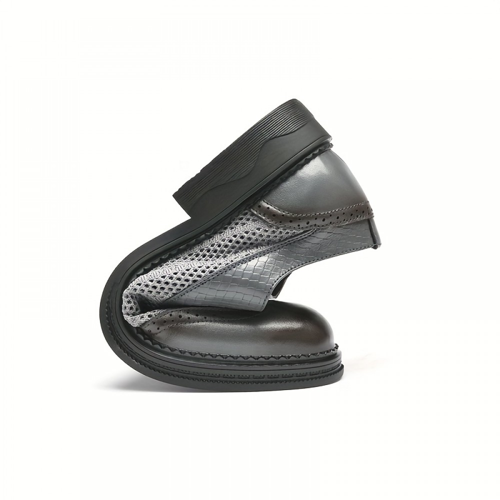 Men'S Summer Genuine Leather Hollow Mesh Shoes, Breathable, Color-Washed Formal Business Shoes, Thin Soft Sandals.