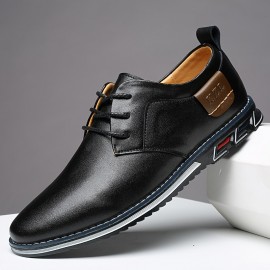 Men's Casual Business Shoes - Stylish Black Microfiber, Rubber Sole, Lace-Up Design with Round Toe, Suitable for Daily and Leisure Wear, Comfortable All-Season