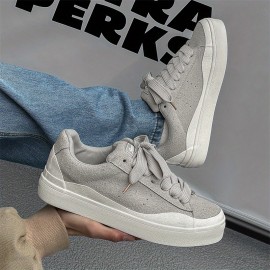 Men'S Trendy Chunky Sneaker - Casual & Sporty Lace-Up Shoes with Thick Rubber Sole, Height Increase, White Upper, Brown Accents, Perfect for Hiking, Daily Wear & Outdoor Activitie